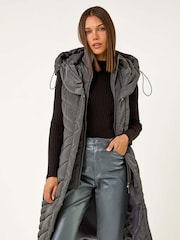 Roman Grey Chevron Quilted Hooded Gilet - Image 1 of 6