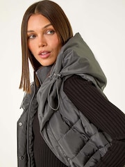 Roman Grey Chevron Quilted Hooded Gilet - Image 6 of 6