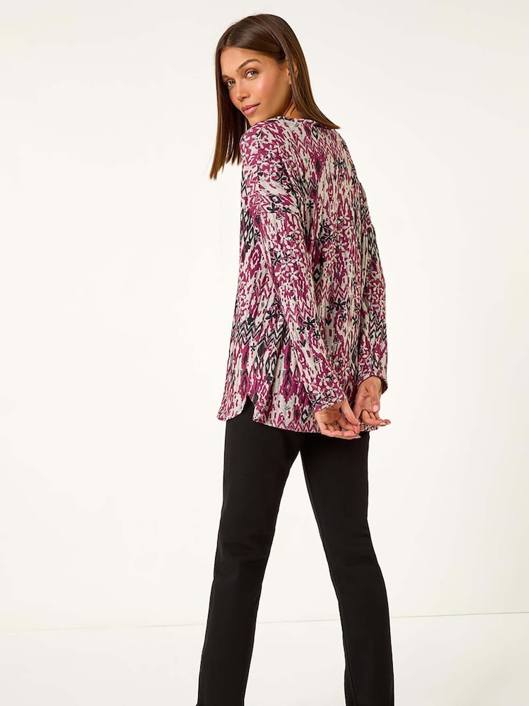 Roman Purple Floral Ikat Print Rib Top - Image 2 of 5