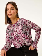 Roman Purple Floral Ikat Print Rib Top - Image 3 of 5