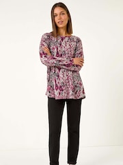 Roman Purple Floral Ikat Print Rib Top - Image 4 of 5