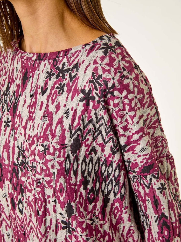 Roman Purple Floral Ikat Print Rib Top - Image 5 of 5