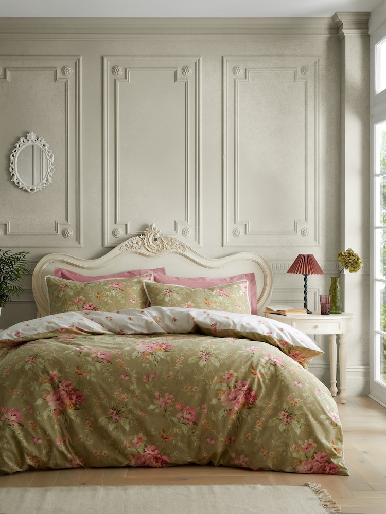 Bridgerton by Catherine Lansfield Green Penelope Floral Reversible Duvet Cover Set - Image 2 of 6