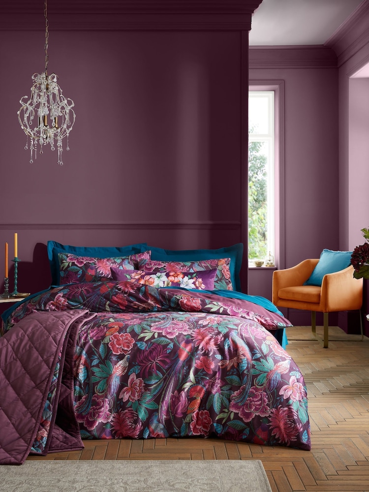 Bridgerton by Catherine Lansfield Plum Kate Floral Soft Velvet Duvet Cover Set - Image 1 of 5