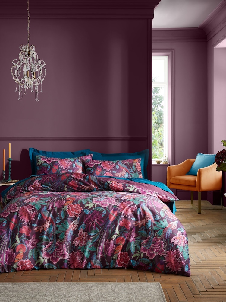 Bridgerton by Catherine Lansfield Plum Kate Floral Soft Velvet Duvet Cover Set - Image 2 of 5
