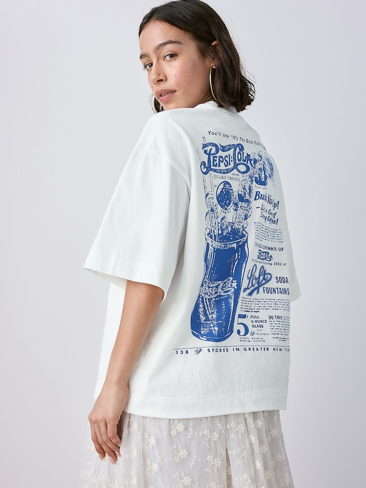 Blanco/azul - Offical Pepsi License Back Graphic Short Sleeve Crew Neck T-Shirt - Imagen 1 de 9