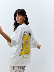 Ecru White/Bright Yellow Oversized 100% Cotton Lemon Limonada Back Graphic Short Sleeve Crew Neck T-Shirt - Image 1 of 5
