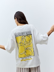 Ecru White/Bright Yellow Oversized 100% Cotton Lemon Limonada Back Graphic Short Sleeve Crew Neck T-Shirt - Image 4 of 5