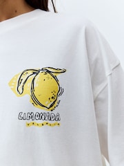 Ecru White/Bright Yellow Oversized 100% Cotton Lemon Limonada Back Graphic Short Sleeve Crew Neck T-Shirt - Image 5 of 5