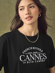 Noir motif graphique Cannes - T-shirt Manche courte Col ras du cou lourd - Image 6 de 11