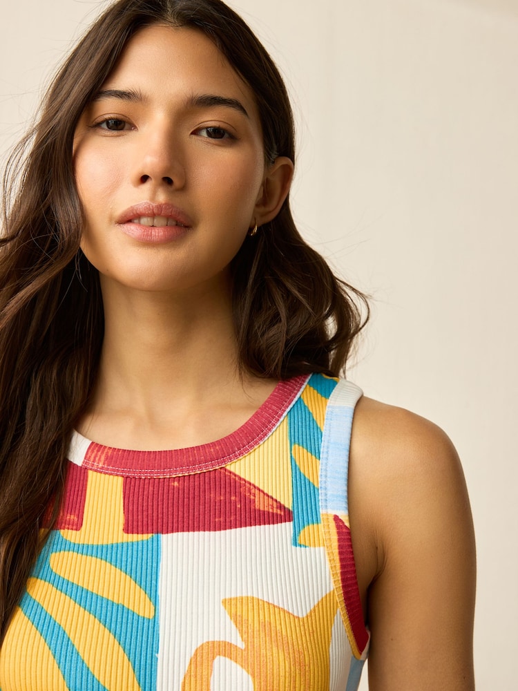 Blue/Yellow Ribbed Racer Tank Vest Sleeveless Top - Image 2 of 5