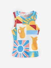 Blue/Yellow Ribbed Racer Tank Vest Sleeveless Top - Image 3 of 5