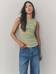 Red/Green Ribbed Racer Tank Vest Sleeveless Top - Image 1 of 8