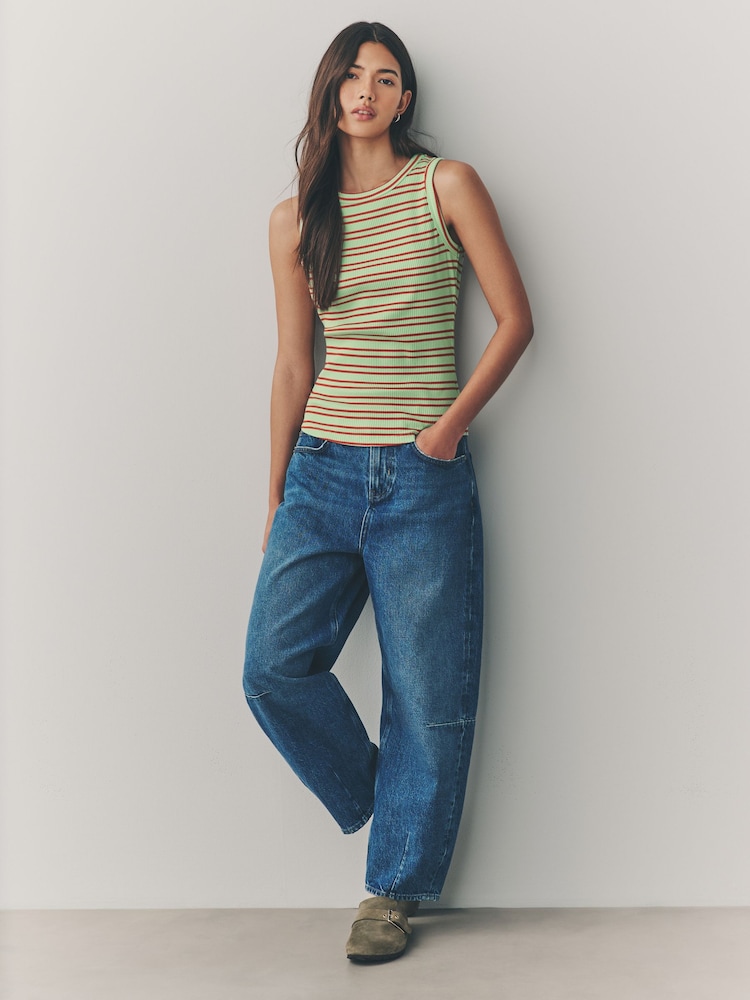 Red/Green Ribbed Racer Tank Vest Sleeveless Top - Image 2 of 8