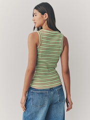 Red/Green Ribbed Racer Tank Vest Sleeveless Top - Image 3 of 8