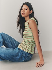 Red/Green Ribbed Racer Tank Vest Sleeveless Top - Image 4 of 8