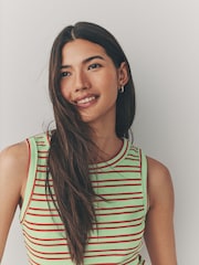 Red/Green Ribbed Racer Tank Vest Sleeveless Top - Image 5 of 8