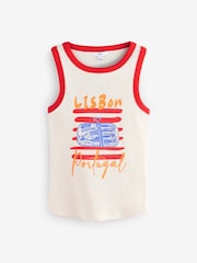 White/Red Ribbed Racer Tank Vest Sleeveless Top - Image 5 of 7