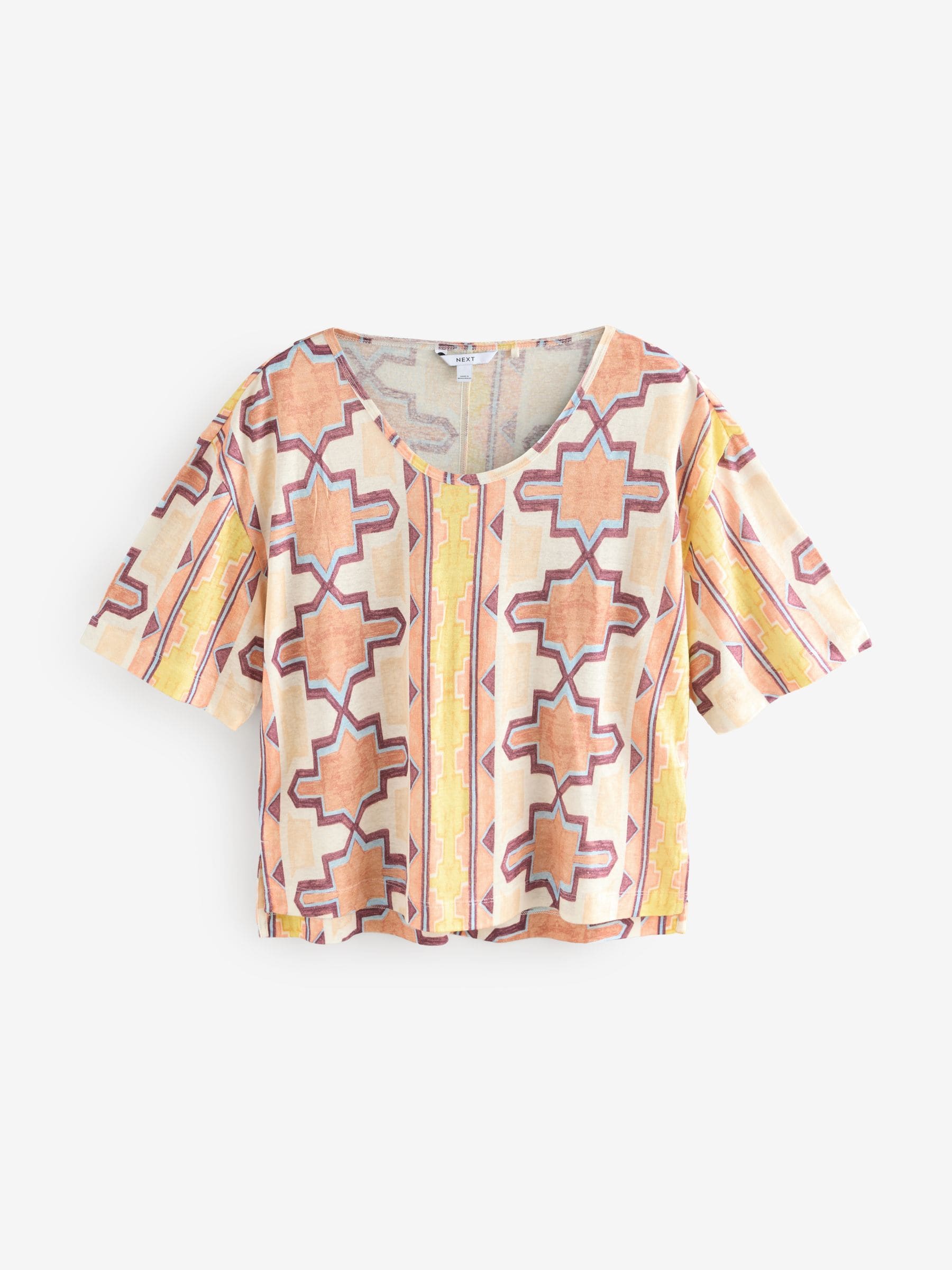 Buy Yellow/Ecru/Brown Striped Tile Print Linen Modal Blend Soft