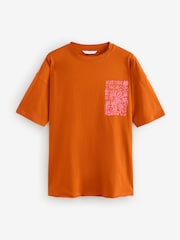 Brown Back Graphic Relaxed Fit Short Sleeve Seam Detail Skater Style 100% Cotton T-Shirt - Image 6 of 9