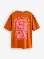 Brown Back Graphic Relaxed Fit Short Sleeve Seam Detail Skater Style 100% Cotton T-Shirt - Image 7 of 9