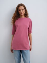 Burgundy Red Relaxed Fit Short Sleeve Seam Detail Skater Style 100% Cotton T-Shirt - Image 2 of 7