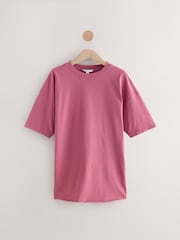 Burgundy Red Relaxed Fit Short Sleeve Seam Detail Skater Style 100% Cotton T-Shirt - Image 5 of 7