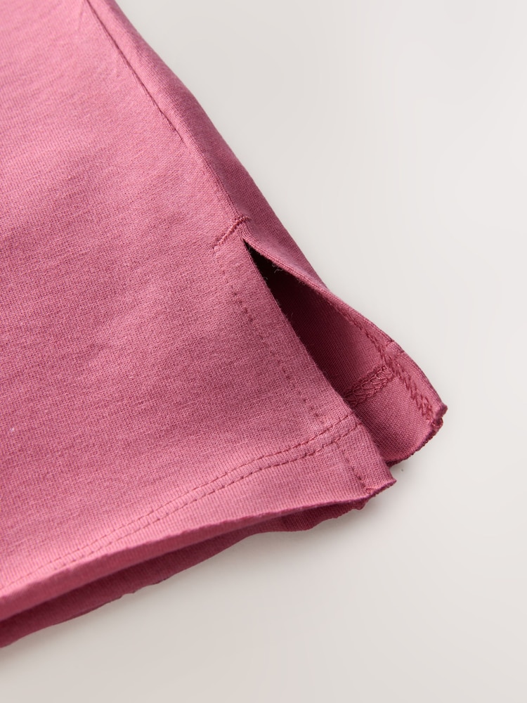 Burgundy Red Relaxed Fit Short Sleeve Seam Detail Skater Style 100% Cotton T-Shirt - Image 7 of 7
