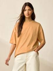 Ochre Yellow Relaxed Fit Short Sleeve Seam Detail Skater Style 100% Cotton T-Shirt - Image 1 of 6