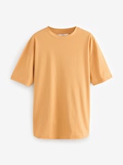 Ochre Yellow Relaxed Fit Short Sleeve Seam Detail Skater Style 100% Cotton T-Shirt - Image 3 of 6