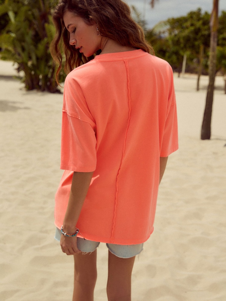 Fluro Orange Relaxed Fit Skater Style T-Shirt - Image 3 of 4