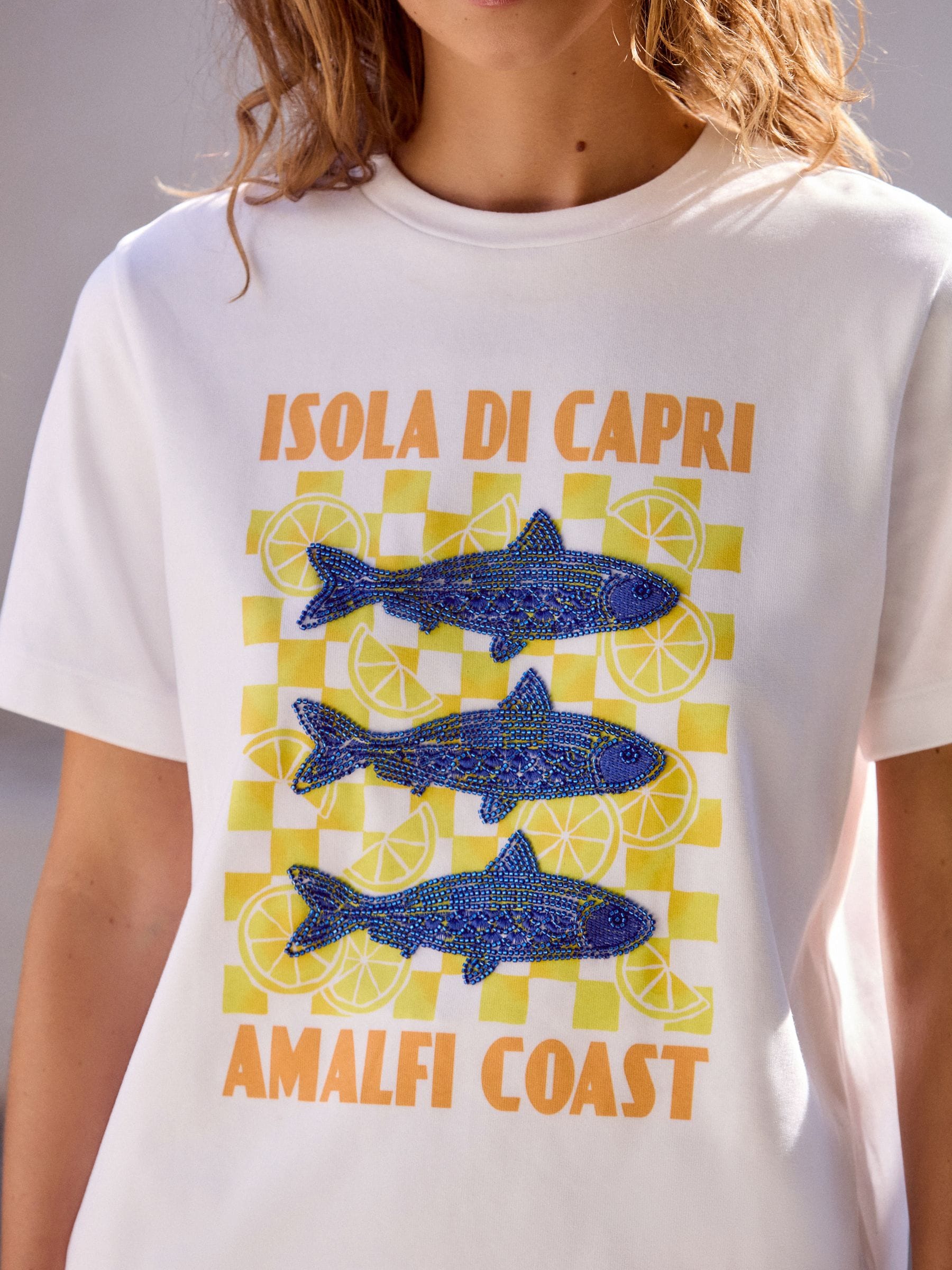 小物などお買い得な福袋 Buy White Amalfi Fish Graphic Heavyweight Short Sleeve Crew トップス