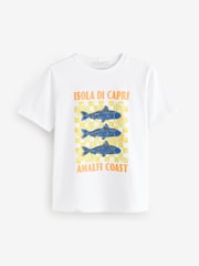 White Amalfi Fish Graphic Heavyweight Short Sleeve Crew Neck 100% Cotton T-Shirt - Image 4 of 6