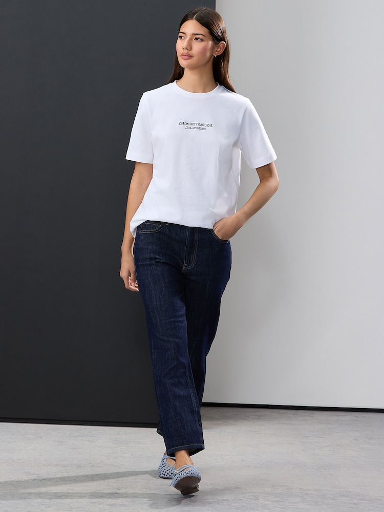 White Flower Back Graphic Heavyweight Short Sleeve Crew Neck T-Shirt - Image 2 of 8