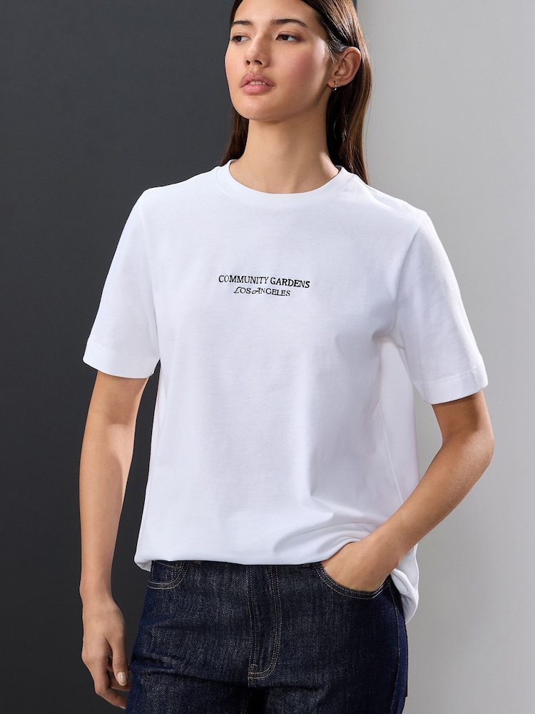 Graphique au dos à fleurs Blanc - T-shirt Manche courte Col ras du cou lourd - Image 3 of 8