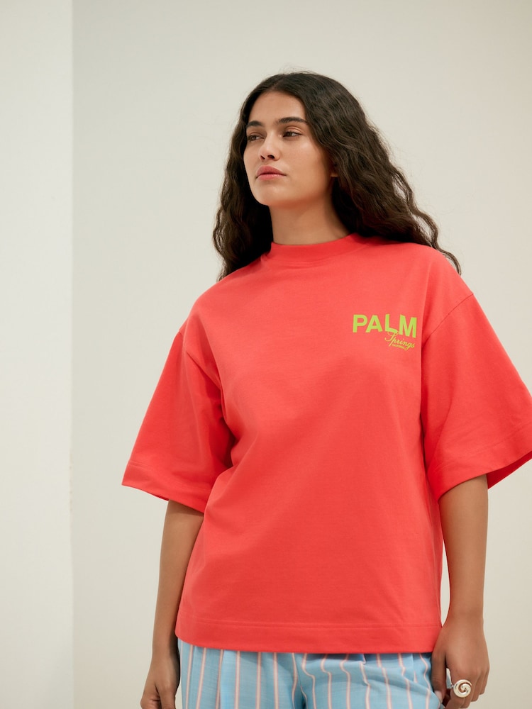 Rouge - T-shirt oversize City Graphic à manches courtes à col rond 100% coton - Image 3 of 9