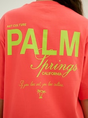 Red Oversized City Graphic Short Sleeve Crewneck 100% Cotton T-Shirt - Image 6 of 9
