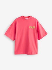 Red Oversized City Graphic Short Sleeve Crewneck 100% Cotton T-Shirt - Image 7 of 9