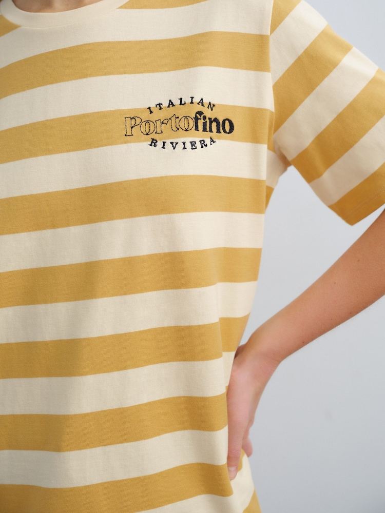 Yellow/Ecru Portofino Graphic Stripe Heavyweight Short Sleeve Crew Neck T-Shirt - Image 4 of 8