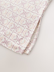 Ecru Tile Print Linen Modal Soft Touch Sleeveless Crew Neck Tank Vest Top - Image 6 of 7