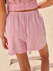 Pink/White Stripe Soft Rib Stripey Shorts - Image 3 of 7