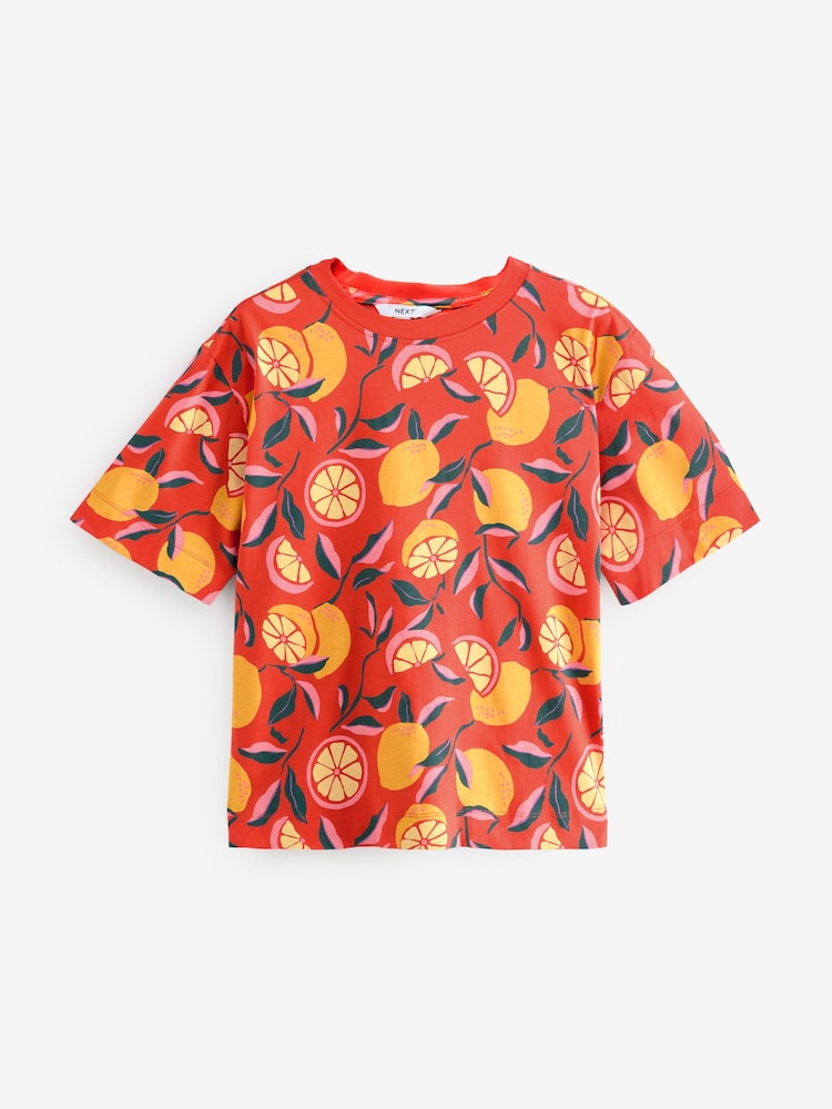 Estampado gráfico de limones rojo - Short Sleeve Crew Neck 100% Cotton T-Shirt - Imagen 1 de 3 Estampado gráfico de limones rojo - Short Sleeve Crew Neck 100% Cotton T-Shirt - Imagen 1 de 3