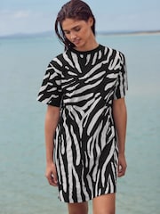 Black/Ecru Zebra Print 100% Cotton T-Shirt Dress - Image 2 of 7