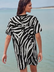 Black/Ecru Zebra Print 100% Cotton T-Shirt Dress - Image 4 of 7