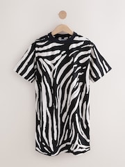 Black/Ecru Zebra Print 100% Cotton T-Shirt Dress - Image 5 of 7