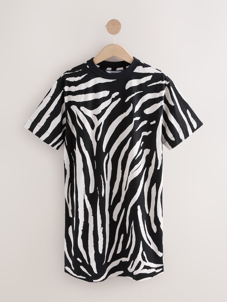 Black/Ecru Zebra Print 100% Cotton T-Shirt Dress - Image 5 of 7