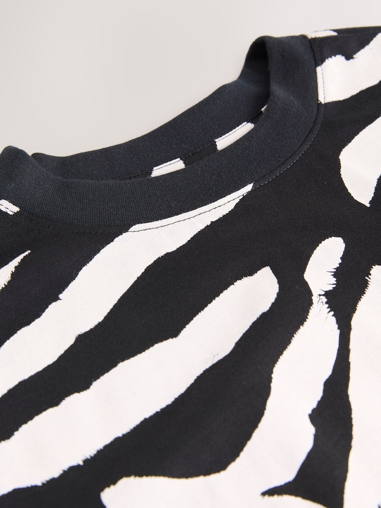 Black/Ecru Zebra Print 100% Cotton T-Shirt Dress - Image 7 of 7