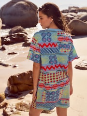 Blue Multi Print Graphic 100% Cotton T-Shirt Dress - Image 2 of 7