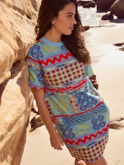 Blue Multi Print Graphic 100% Cotton T-Shirt Dress - Image 3 of 7