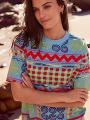 Blue Multi Print Graphic 100% Cotton T-Shirt Dress - Image 4 of 7